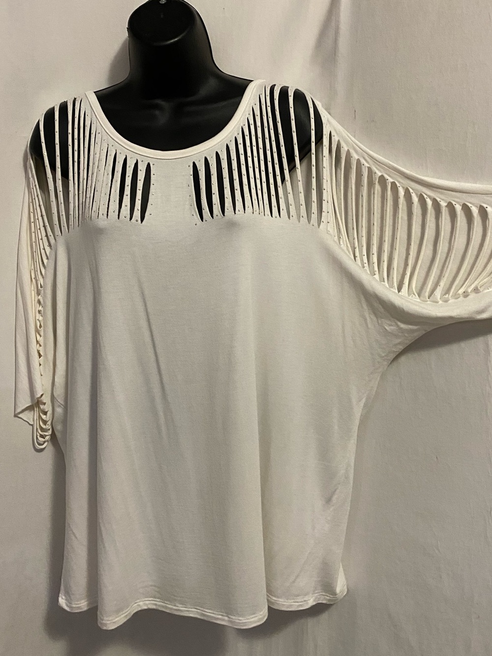 Size XL Vocal off white laser cut top with bling accents